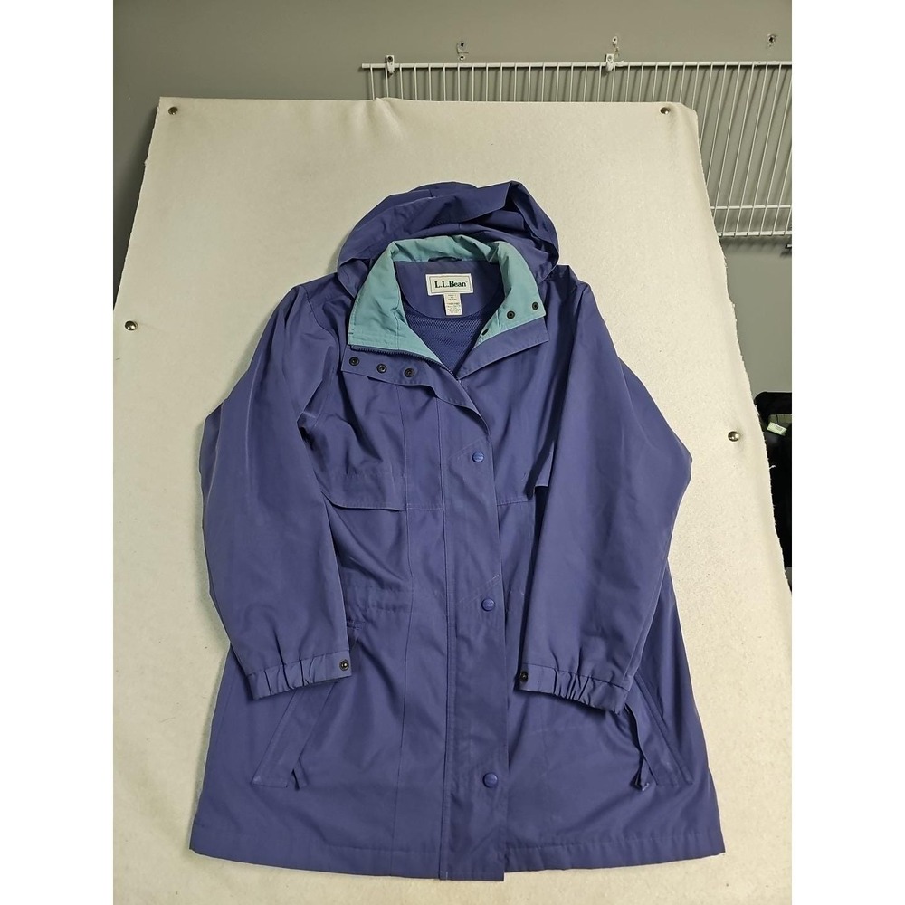 Vintage LL Bean Jacket Womens Medium Purple Hooded Long Length Windbreaker